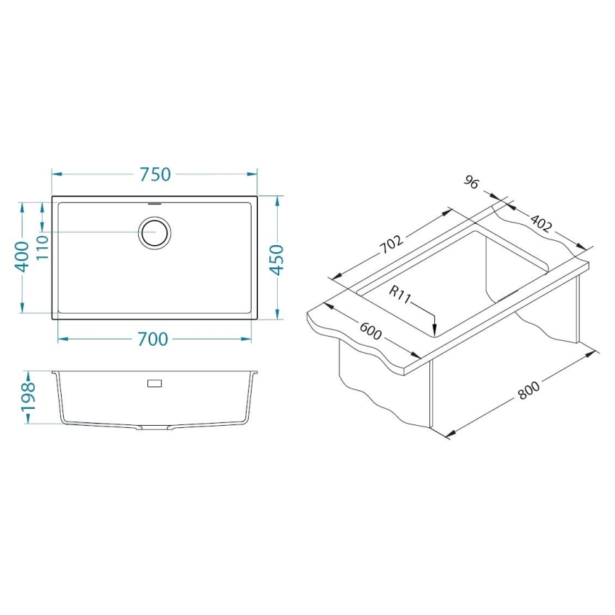 ALVEUS 1150058 - OMNI 75x45 cm konyhai mosogató gránit/fehér