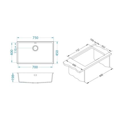 ALVEUS 1150064 - OMNI konyhai mosogató 75x45 cm gránit/fekete