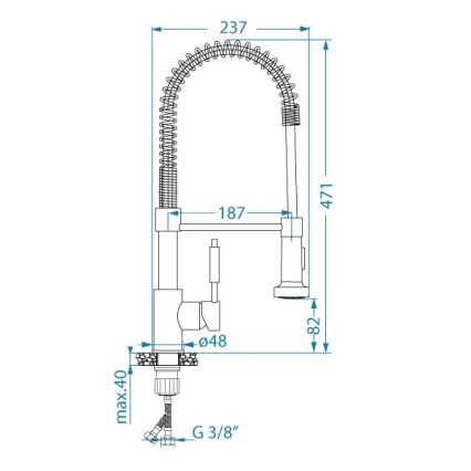 ALVEUS 1150887 - Konyhai csaptelep flexibilis karos zuhanyfejjel URBAN 47,1 cm fekete