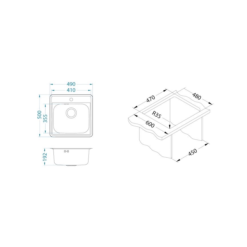 ALVEUS 1151258 - Mosogató MORE 50x49 cm matt acél/szatén