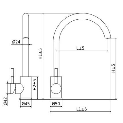 ALVEUS ES3508A – VIOLA konyhai csaptelep, 36,7 cm, rozsdamentes acél