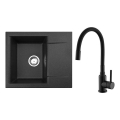 ALVEUS SETA23197 - CADIT konyhai mosogató 59x50 cm + MINTAS 34 cm mosogatócsaptelep hajlítható kifolyóval, gránit/matt fekete