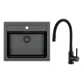 ALVEUS SETA23228 - ATROX konyhai mosogató 59x50 cm + MINTAS 34 cm hajlékony kifolyókaros mosogató csaptelep, gránit/matt fekete