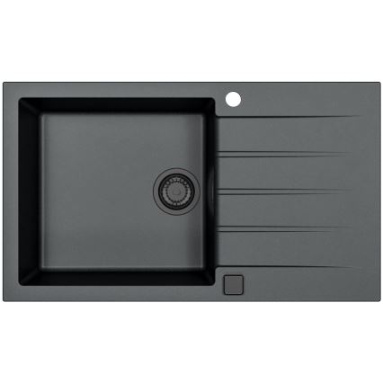 ALVEUS SETA23232 - CADIT konyhai mosogató 86x50 cm + MINTAS 34 cm mosogató csaptelep hajlítható kifolyócsővel, gránit/matt fekete