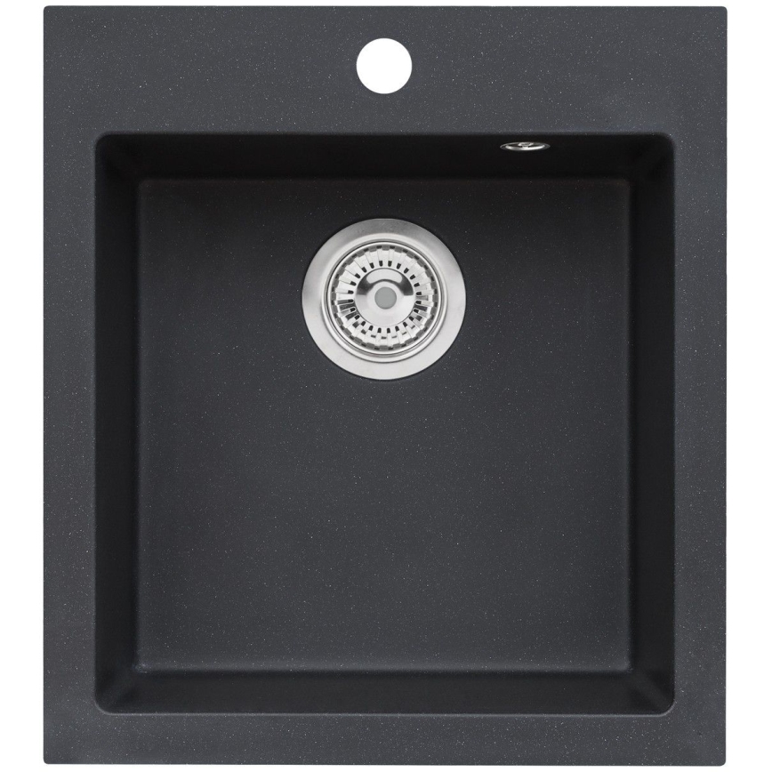 ALVEUS SETA737 - CORTINA 50x45 cm konyhai mosogató + TONIA 29,5 cm rugalmas kifolyókaros csaptelep gránit/matt fekete