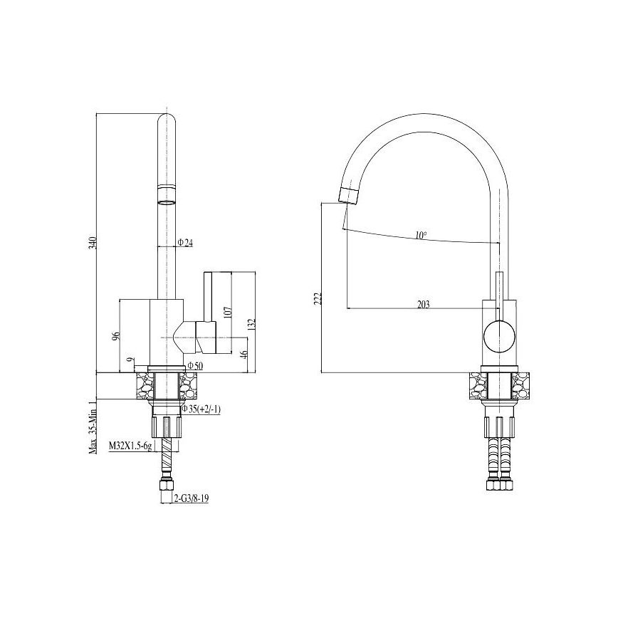 ALVEUS SETA737 - CORTINA 50x45 cm konyhai mosogató + TONIA 29,5 cm rugalmas kifolyókaros csaptelep gránit/matt fekete
