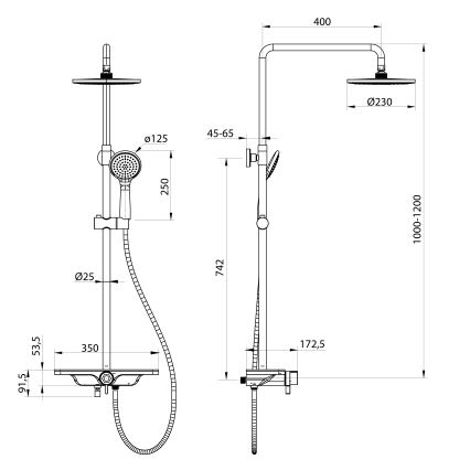Aqualine - ARONA zuhanyszett csapteleppel, matt fekete
