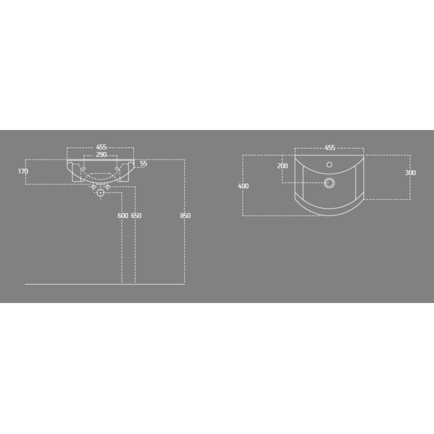 Aqualine - Beépíthető mosdó ZERO 45,5x40 cm kerámia/fehér