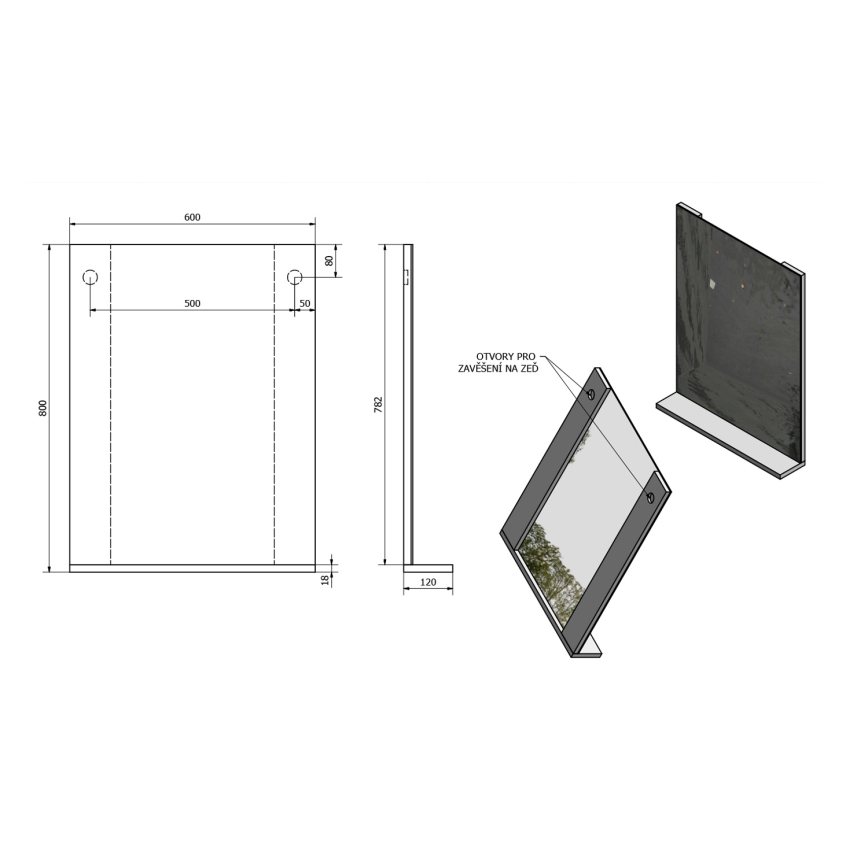 Aqualine - BETA tükör, 60x80 cm, fehér