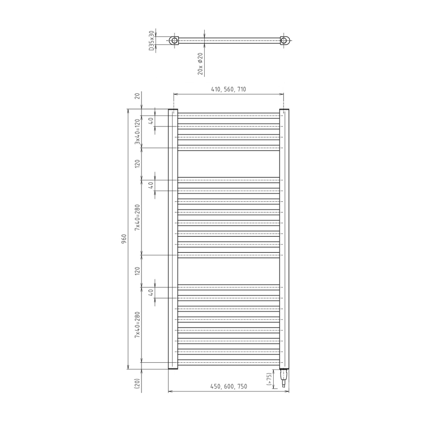 Aqualine - Fürdőszobai elektromos radiátor DIRECT-E 300W 96x45 cm fehér