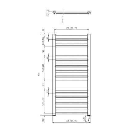 Aqualine - Fürdőszobai elektromos radiátor DIRECT-E 300W 96x45 cm matt fekete