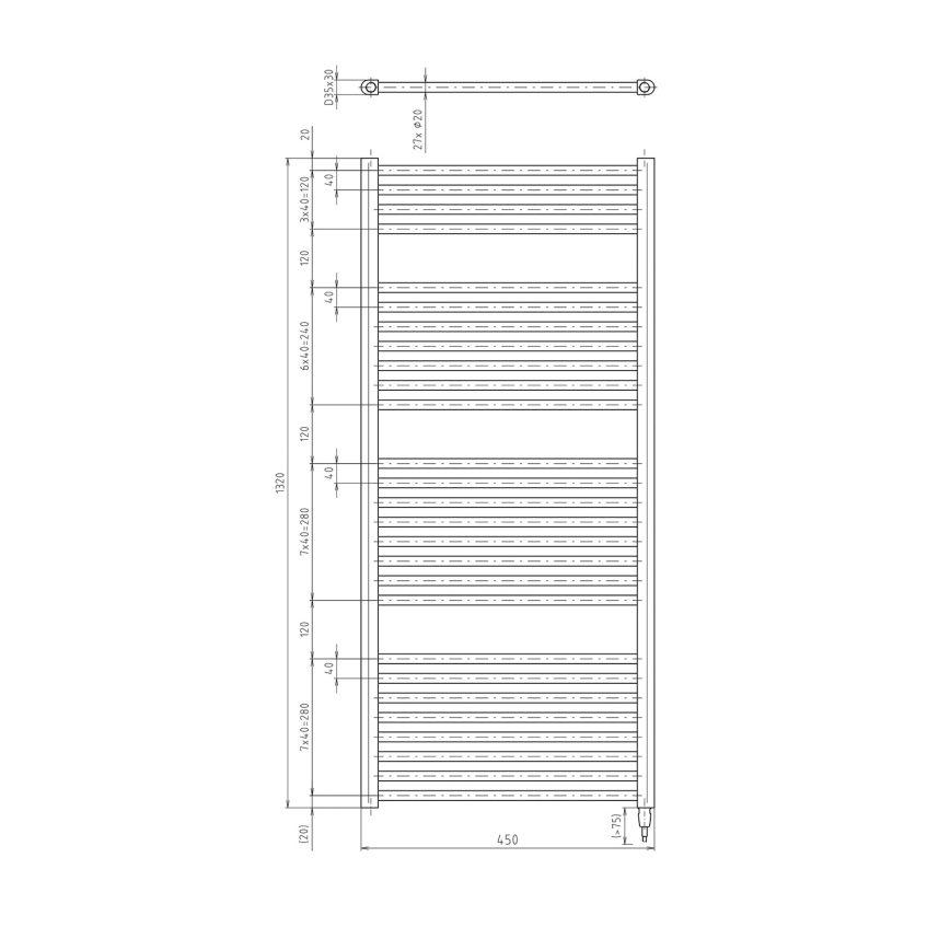 Aqualine - Fürdőszobai elektromos radiátor DIRECT-E 400 W 132×45 cm matt fekete