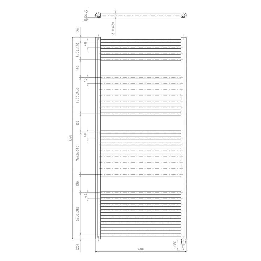 Aqualine - Fürdőszobai elektromos radiátor DIRECT-E 600W 132x60 cm fehér