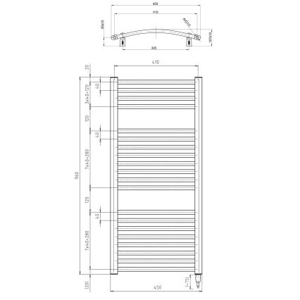 Aqualine - Fürdőszobai elektromos radiátor ORBIT-E 300W 96x45 cm fehér kerek