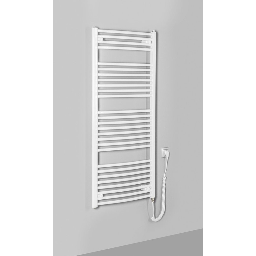 Aqualine - Fürdőszobai elektromos radiátor ORBIT-E 600W 132x60 cm fehér kerek