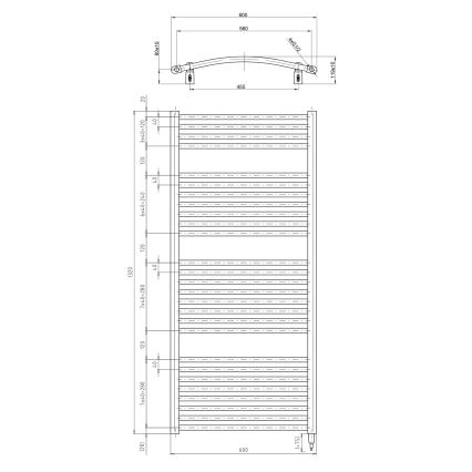 Aqualine - Fürdőszobai elektromos radiátor ORBIT-E 600W 132x60 cm fehér kerek