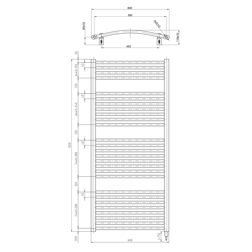 Aqualine - Fürdőszobai elektromos radiátor ORBIT-E 600W 132x60 cm fehér kerek