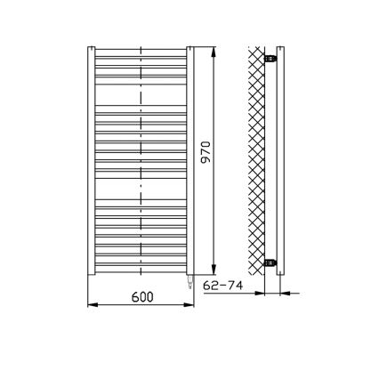 Aqualine - Fürdőszobai elektromos radiátor TONDI-E 400W/230V 97 cm matt fekete egyenes