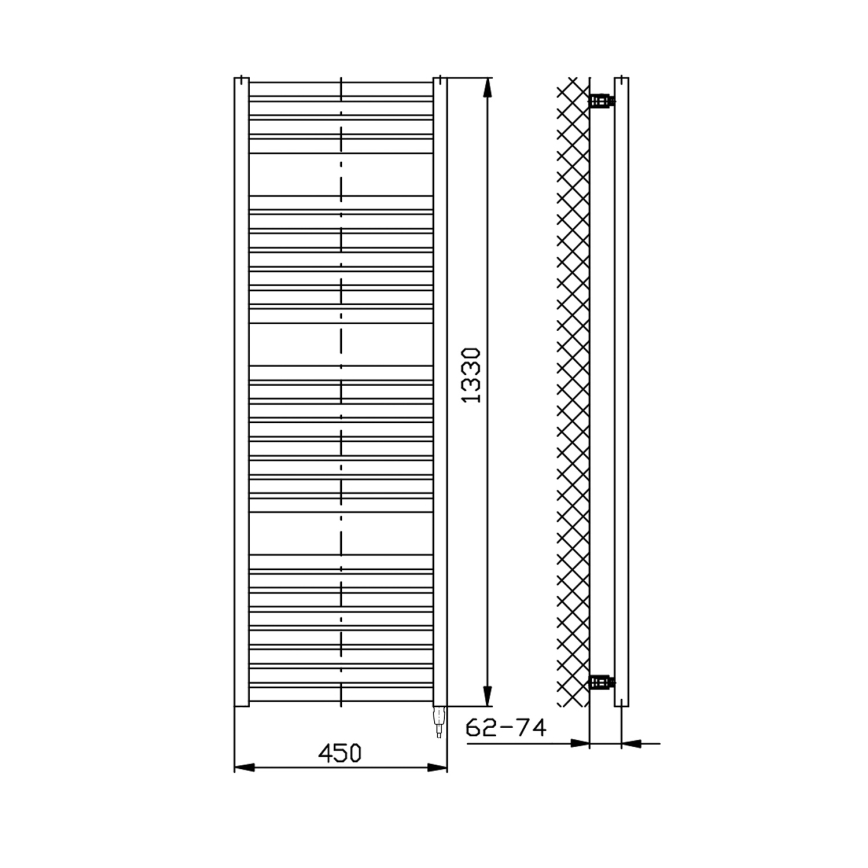 Aqualine - Fürdőszobai elektromos radiátor TONDI-E 500W 133x45 cm matt fekete
