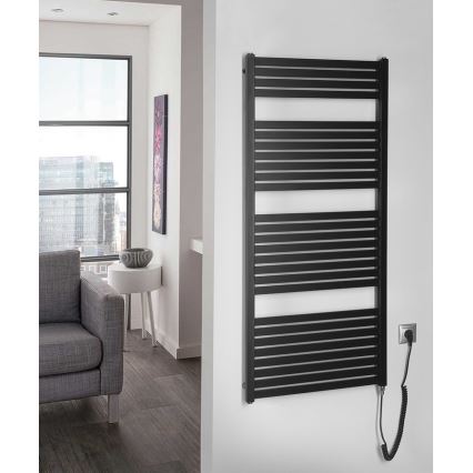 Aqualine - Fürdőszobai elektromos radiátor TONDI-E 600W 133x60 cm matt fekete
