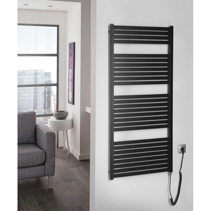 Aqualine - Fürdőszobai elektromos radiátor TONDI-E 600W 133x60 cm matt fekete