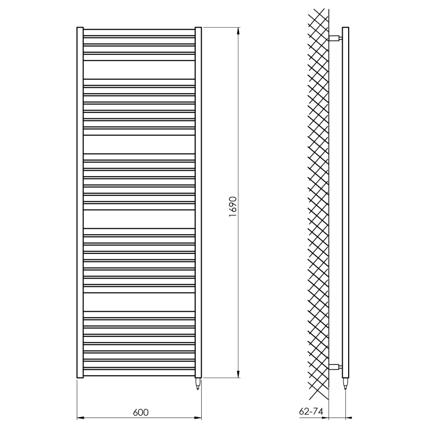 Aqualine - Fürdőszobai elektromos radiátor TONDI-E 800W/230V 169 cm matt fekete egyenes