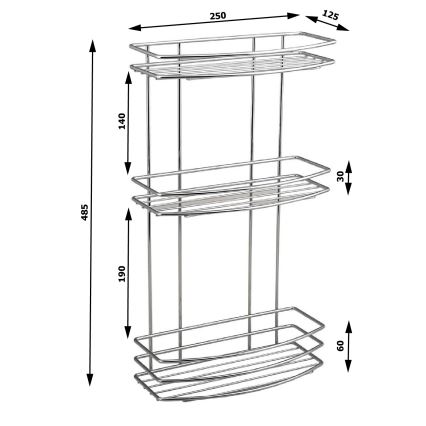 Aqualine - Háromszintes zuhany fali polc KRÓM LINE fényezett króm