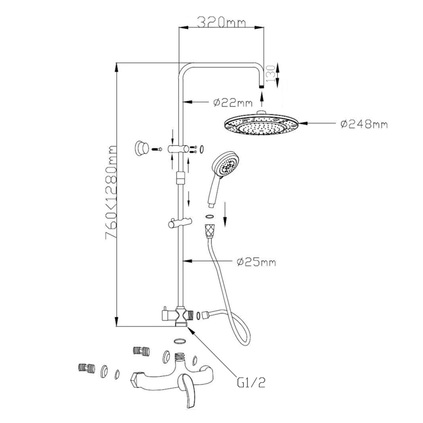 Aqualine - KASIOPEA zuhanyszett csapteleppel, fényes króm