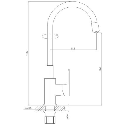 Aqualine - Mosogató csap rugalmas karral LORE matt fekete