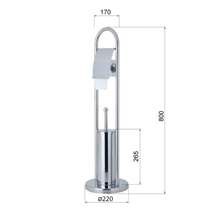 Aqualine - SAMBA álló WC-kefe toalettpapír-tartóval 80x22 cm fényes króm