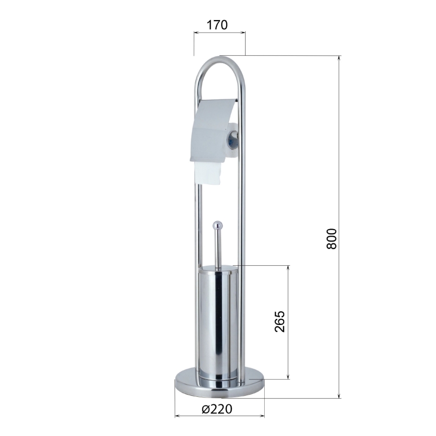 Aqualine - SAMBA álló WC-kefe toalettpapír-tartóval 80x22 cm fényes króm