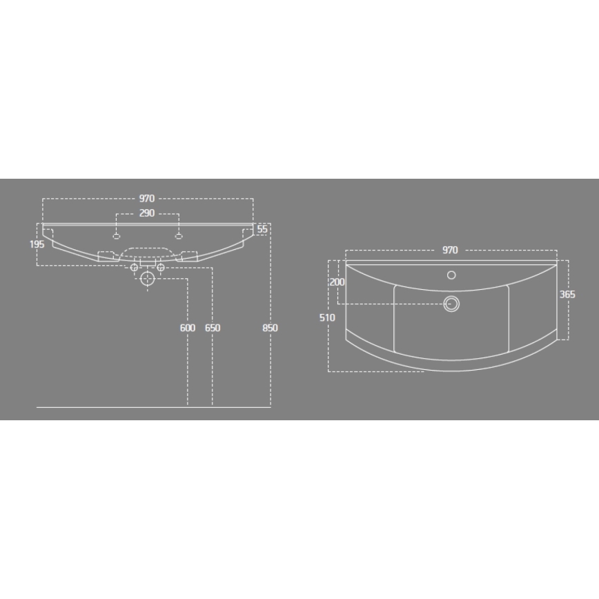 Aqualine - Süllyesztett mosdó ZERO 97x51 cm kerámia/fehér