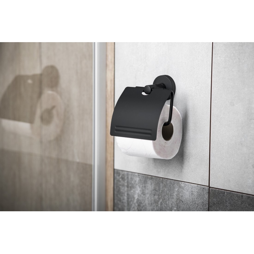 Aqualine - WC-papír tartó fedéllel SAMBA fekete