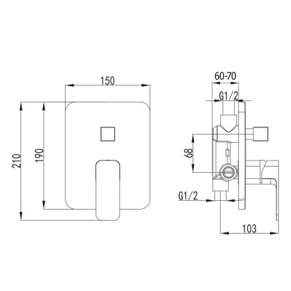 Aqualine - Zuhanycsap rejtett beépítéshez FACTOR fényezett króm