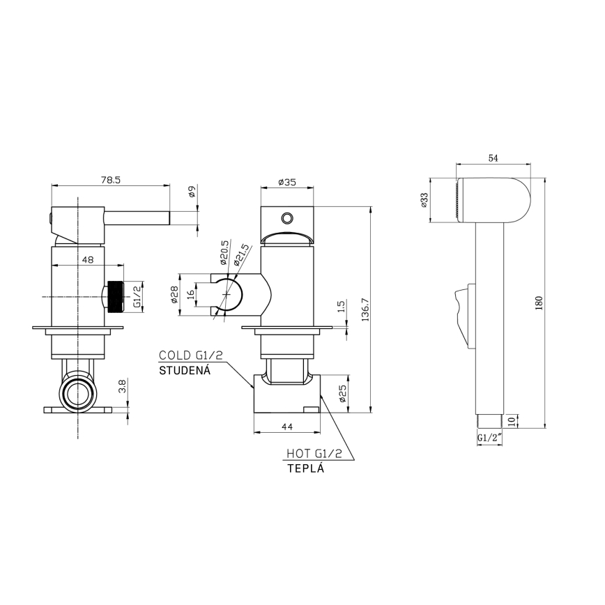 Aqualine - Zuhanyzós bidécsap rejtett beépítéshez matt fekete