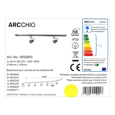 Arcchio - LED Dimmelhető spotlámpa sínrendszerben RONKKA 5xGU10/5W/230V