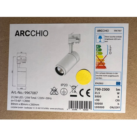 Arcchio - LED Spotlámpa sínrendszerhez NANNA LED/21,5W/230V