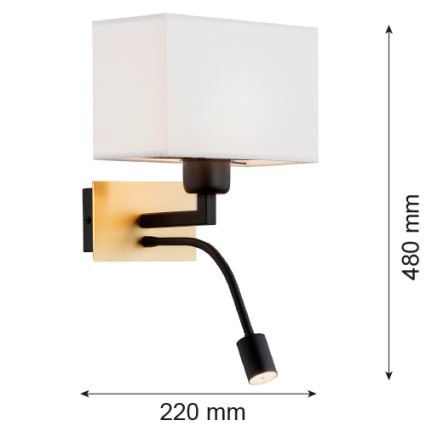 Argon 1040 - LED Fali lámpa BILL 1xE27/15W/230V + LED/4,5W fehér/messing/fekete