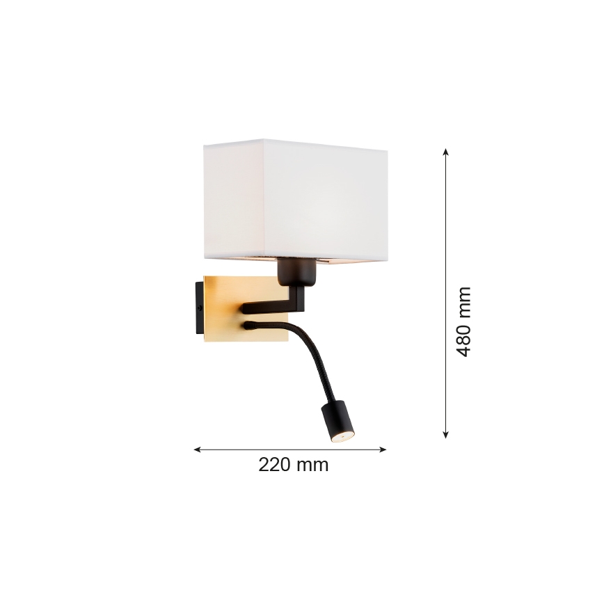 Argon 1040 - LED Fali lámpa BILL 1xE27/15W/230V + LED/4,5W fehér/messing/fekete