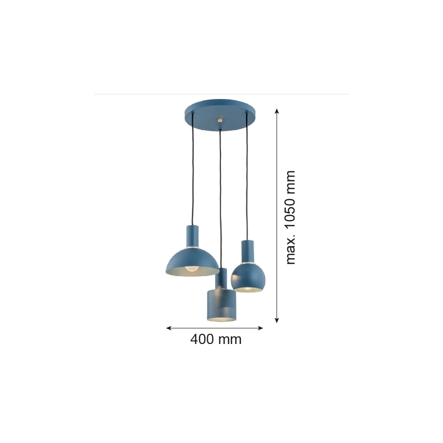 Argon 1471 - Csillár zsinóron SINES 3xE27/15W/230V kék