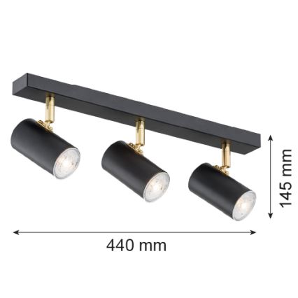 Argon 1476 - Spotlámpa LAGOS 3xGU10/5W/230V fekete/sárgaréz