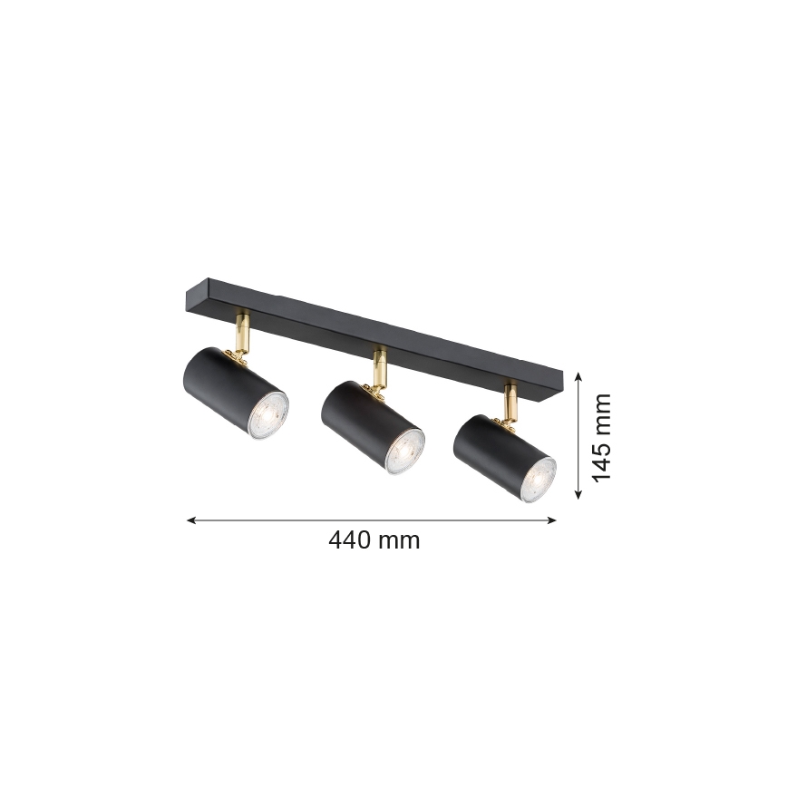 Argon 1476 - Spotlámpa LAGOS 3xGU10/5W/230V fekete/sárgaréz