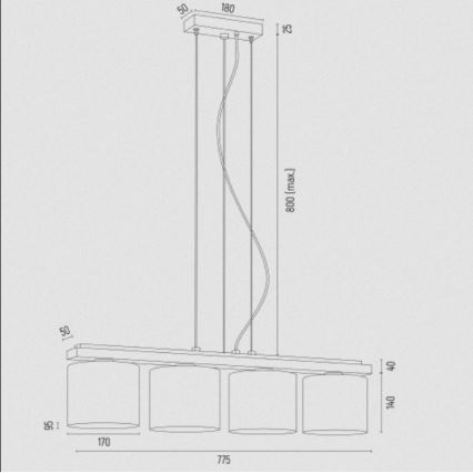 Argon 1814 - Csillár zsinóron CANOA 4xE27/15W/230V fekete