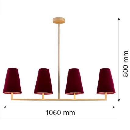 Argon 1829 - Csillár rúdon SAFIANO 4xE27/15W/230V Burgundi