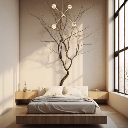 Argon 1840 - Csillár rúdon ABSOS 4xE14/7W/230V alabástrom arany