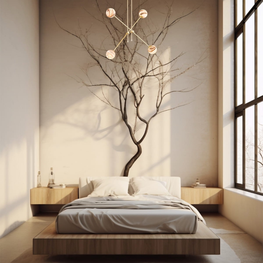 Argon 1840 - Csillár rúdon ABSOS 4xE14/7W/230V alabástrom arany