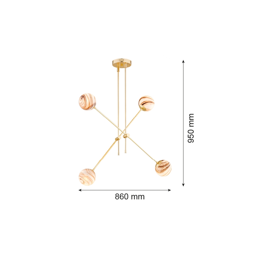 Argon 1840 - Csillár rúdon ABSOS 4xE14/7W/230V alabástrom arany