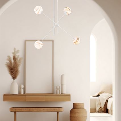 Argon 1841 - Csillár rúdon ABSOS 4xE14/7W/230V alabástrom fehér