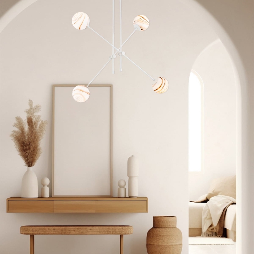 Argon 1841 - Csillár rúdon ABSOS 4xE14/7W/230V alabástrom fehér