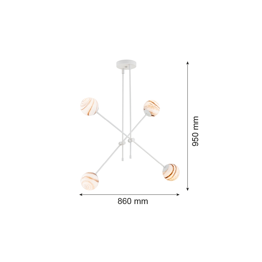 Argon 1841 - Csillár rúdon ABSOS 4xE14/7W/230V alabástrom fehér